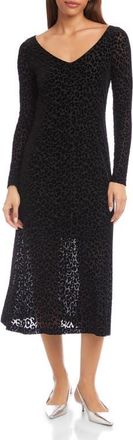Fifteen Twenty Julia Long Sleeve Burnout Velvet Dress in Leopard at Nordstrom, Size X-Small