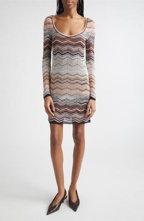 Missoni Metallic Zigzag Sequin Long Sleeve Sweater Dress in Red And Beige Tones at Nordstrom, Size 10 Us