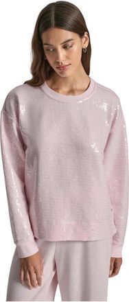 DKNY Dkny, Hoodies & sweatvesten, Dames, Roze, M, Katoen, Sequins Long Sleeve Sweatshirt