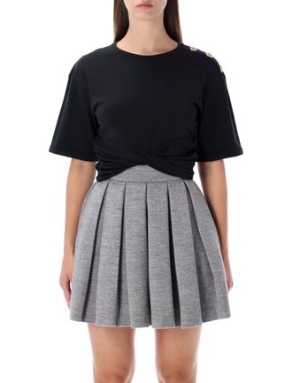 Balmain Zwarte Knoop Cropped Katoenen T-shirt