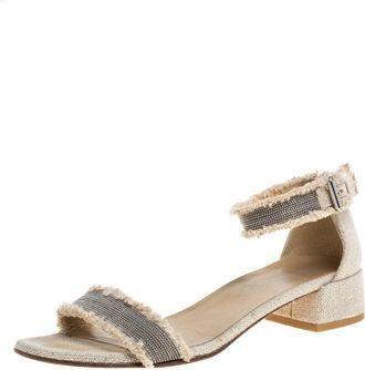 Stuart Weitzman Beige Tweed Nudistchains Sandals