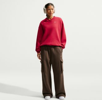 Nike Womens Studio Fleece Medium Weight Oversized High-Rise Cargo Pants in Brown | IO2298-212