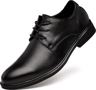 Generic Oxford Formal Shoes for Men Lace Up Round Toe Derby Shoes Leather Block Heel Rubber Sole Slip Resistant Low Top Party(Black,8.5 UK)