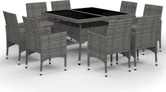 vidaXL Set De Comedor De Jard&iacute;n 9 Piezas Rat&aacute;n Pe Y Vidrio Gris Vidaxl