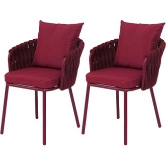 Hhg [NON UTILIZZATO] Set 2 sedie da giardino alluminio HHG-190, poltrona esterno, stoffa/tessuto (180g/m&sup2;) intreccio in corda, bordeaux
