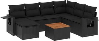 vidaXL Set De Sof&aacute;s De Jard&iacute;n 8 Piezas Y Cojines Rat&aacute;n Sint&eacute;tico Negro Vidaxl