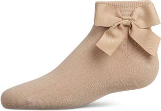 MeMoi Ribbed Bow Anklet Socks in Tan at Nordstrom, Size 6-12M