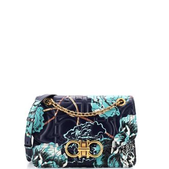 Ferragamo Gancini Turnlock Flap Bag Gancini Quilted Printed Leather Medium