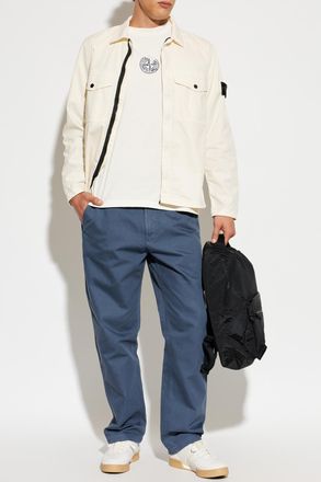 Stone Island Jacket With Logo Patch, Mens, Cream