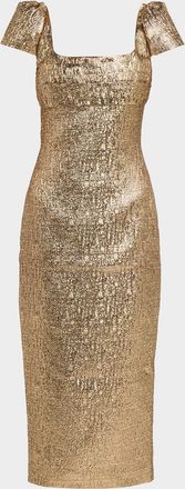 Roland Mouret Pleated Drape Metallic Midi Dress
