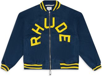 Rhude NAVY OVERSIZED LOGO TERRY VARSITY JACKET