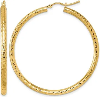 Diamond2Deal 10k Yellow Gold Diamond-cut 3mm Round Tube Hoop Earrings
