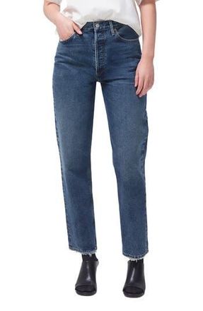 A Gold E 90s Pinch High Waist Straight Leg Organic Cotton Baggy Jeans in Range Dark Red at Nordstrom Rack, Size 30