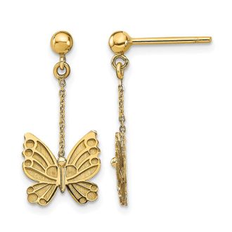 Diamond2Deal 14k Yellwo Gold Polished and Brushed Butterfly Dangle Earrings