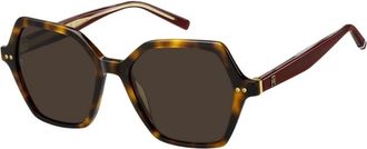 Tommy Hilfiger Authentieke Stijlvolle Zonnebril Premium Kwaliteit - unisex - Zonnebrillen - Bruin - 52 MM - Accessoires