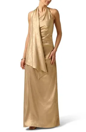 Adrianna Papell Foiled Chiffon Maxi Gown in Light Gold at Nordstrom, Size 14