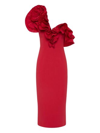 Rebecca Vallance Zarya ruffle-detail midi dress - women - Polyester/Elastane - 12 - Red