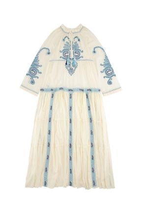 Fortela Arsia Embroidered Cotton Kaftan Dress in Off White at Nordstrom, Size 40 Eu