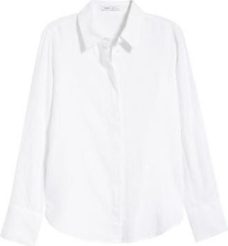 Mango Samara Linen Button-Up Shirt in White at Nordstrom, Size 10