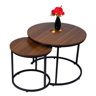 OEM Juego De Mesas De Centro Redondas Modernas 2 En 1, Mesa De Centro Estilo Loft Industrial De Nogal