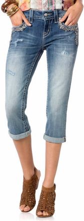 Miss Me Catch The Spark Capri In Washed Denim
