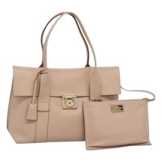 Ferragamo Pre-owned Tote Bags, female, Beige, Size: ONE SIZE Pre-owned Leather Shoulder Bag
