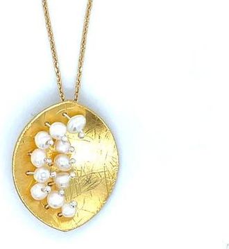Esin Akan Leaf Mars Necklace, Sterling Silver with Gold Plate & Fresh Water Pearls in Gold Plated at Nordstrom, Size 18