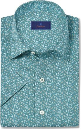 David Donahue Cocktail Print Lyocell Short Sleeve Shirt in Petrol at Nordstrom Rack, Size Xx-Large