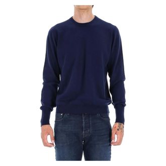 Drumohr Cashmere Knitwear, male, Blue, Size: XL Pure Cashmere Round Neck Sweater