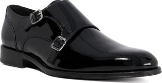 Dune London Mens Sono - Patent Double Strap Monk Shoes - Black Patent Leather - Size UK 11