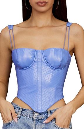 House of CB Underwire Faux Leather Corset Top in Cornflower Blue at Nordstrom, Size X-Large A