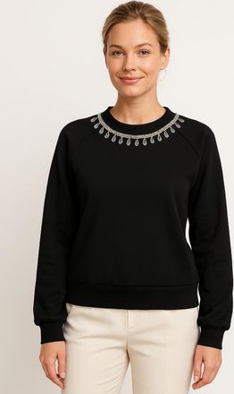 Only Sweatshirt ONLY ONLJETT L/S O-NECK EMB. BOX SWT, Damen, Gr. XL, schwarz (schwarz detail:embellishment), Sweatware, Obermaterial: 60% Baumwolle, 40% Po