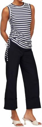Fifteen Twenty Tia Side Shirred Top In Navy With White