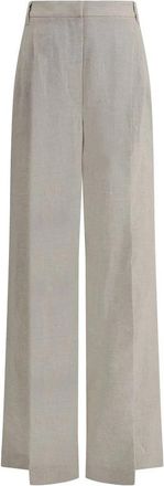 Brunello Cucinelli Linnen Wijde Broek met Lam&eacute; Details - Dames - Wijde Broeken - Grijs - S - Linnen - Broeken