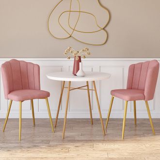 IDMarket Idmarket - Lote De 2 Sillas De Concha De Terciopelo Rosa Adella Con Patas Doradas