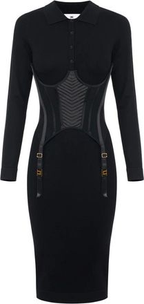 Elisabetta Franchi Kleedjes, Dames, Zwart, XL, Satijn, Gebreide Bustier Jurk
