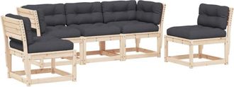 vidaXL Vidaxl - Juego De Sof&aacute;s De Jard&iacute;n 5 Pzas Con Cojines Madera Maciza Pino