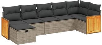 vidaXL Vidaxl - Set De Sof&aacute;s De Jard&iacute;n 7 Piezas Con Cojines Rat&aacute;n Pe Gris