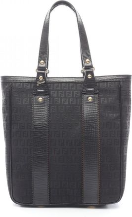 Fendi Black Canvas Leather Handbag Tote Bag (Pre-Owned)