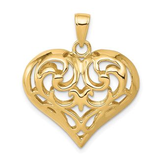 Diamond2Deal 14k Yellow Gold Polished 3-D Filigree Puffed Heart Pendant
