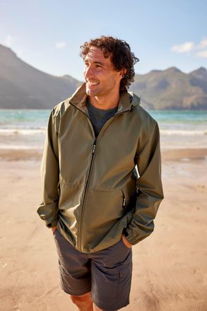 Mountain Warehouse Pace Mens Waterproof Jacket with Adjustable Hood & Cuffs Packable Coat Khaki