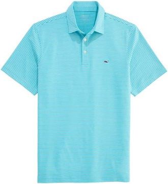 Vineyard Vines Stripe Sankaty Short Sleeve Performance Polo in Mint/Ocean Breeze at Nordstrom, Size Xx-Large
