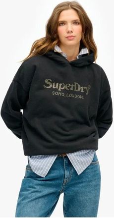 Superdry Venue Metallic Relaxed Hoodie - Dames - Hoodies - Zwart - XS - Katoen - Hoodies & sweatvesten