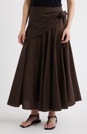 Mango Falda Milos Faux Wrap Cotton Skirt in Chocolate at Nordstrom, Size 10