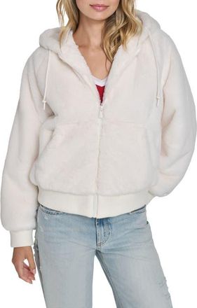 Champion Faux Fur Bomber Hoodie in Cream at Nordstrom, Size X-Small