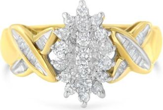 House of Brilliance 10K Two-Toned Round Baguette 1/2 Cttw Diamond Cluster Ring in Yellow Gold at Nordstrom, Size 6.75