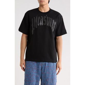 Pleasures Twitch Leather Appliqu&eacute; & Rhinestone T-Shirt in Black at Nordstrom, Size Xx-Large