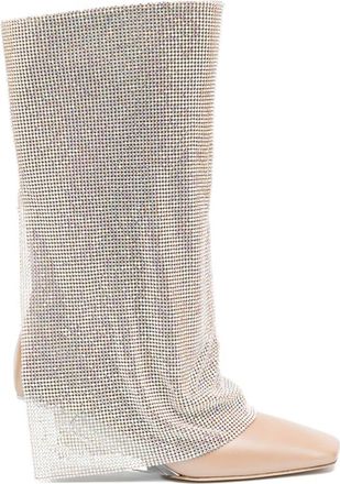 Benedetta Bruzziches Virginia 95mm crystal-drape boots - women - Rubber/Calf Leather/Calf Leather/Calf Leather - 38 - Neutrals