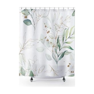 OEM Cortina De Ducha Con Estampado De Hojas De Eucalipto, Cortina De Ducha Bot&aacute;nica Verde Y Dorada, Cortina Peque&ntilde;a Para Ba&ntilde;era, Antimoho, Impermeable, Te