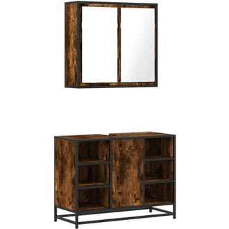 vidaXL Set De Muebles Ba&ntilde;o 2 Pzas Madera Contrachapada Roble Ahumado Vidaxl